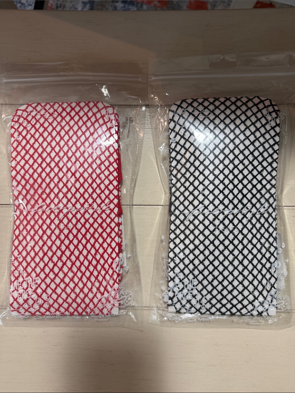Free People 2 Packs of Fishnet Ankle Tights - Red & Black